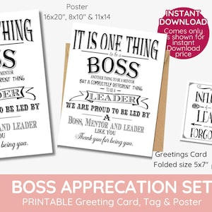 Boss appreciation day week, Boss week tag, boss card, instant download, mentor, leader, Typographic, printable, retirement leaving gift