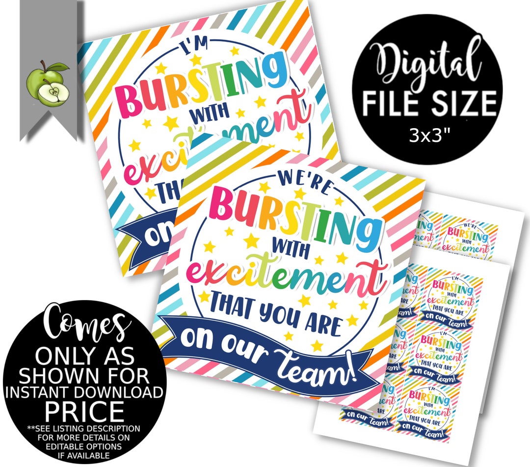 Bursting With Excitement That You Are on Our Team Printable Gift Tag ...