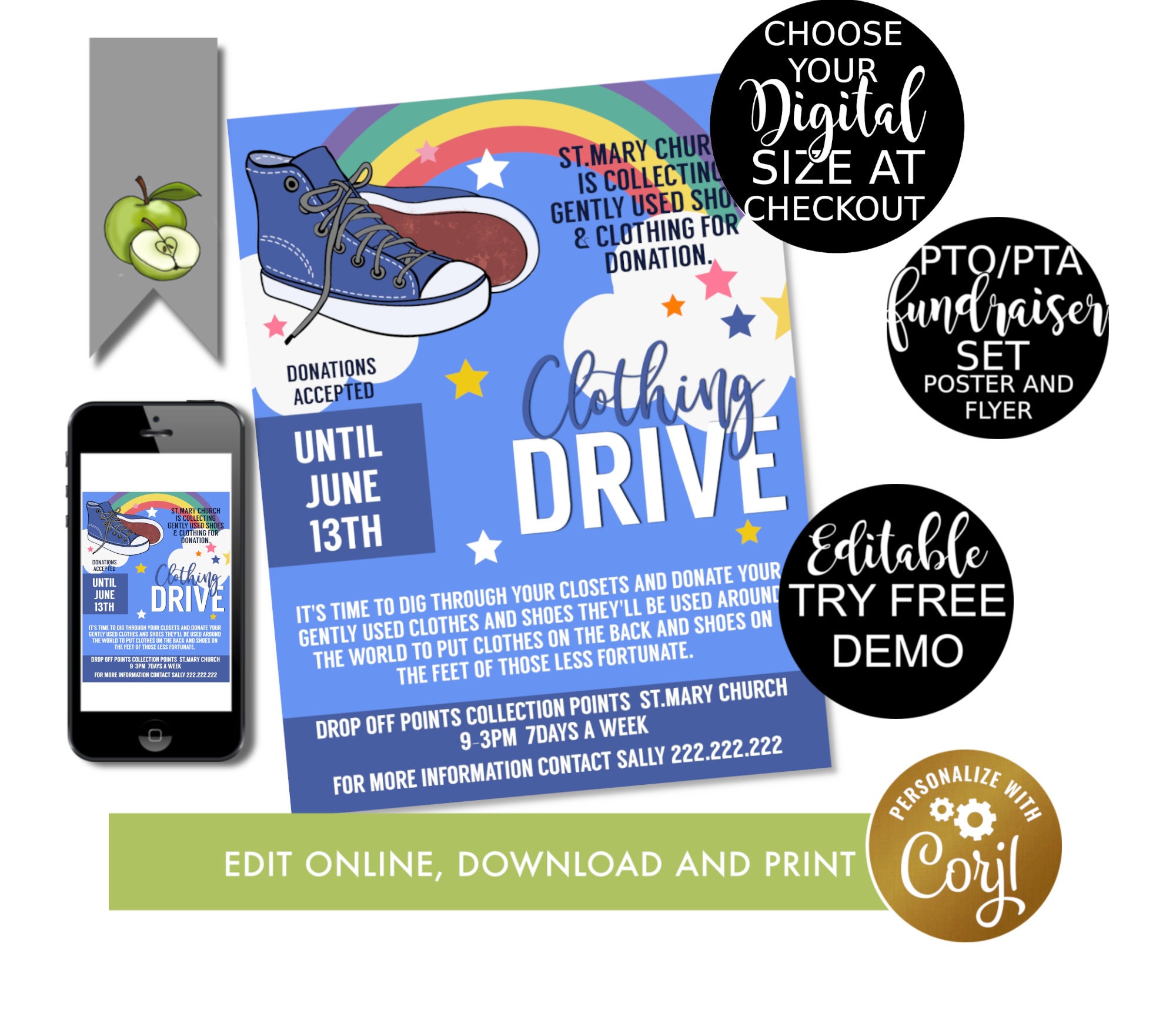 clothing drive charity poster, shoe drive homeless flyer, Editable new  Template, church Printable, trainer, Winter Clothing Drive, corjl Within Clothing Drive Flyer Template