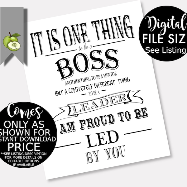 its one thing to be a Boss appreciation week day, Boss week, I am proud to be led by you, boss, mentor, leader, Typographic retirement gift