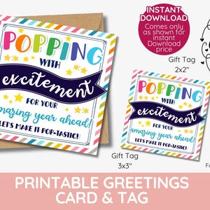 PRINTABLE Popping with excitement for your amazing year ahead! Let&#39;s make it pop-tastic!&quot; popcorn Tag, Back To School  Printable DOWNLOAD