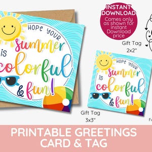 Kleurrijk zomerlabel en kaart | Afdrukbaar eindejaarscadeau | Docent Vrijwilliger Bedankt | Heldere leuke cadeaukaartjes voor de zomer