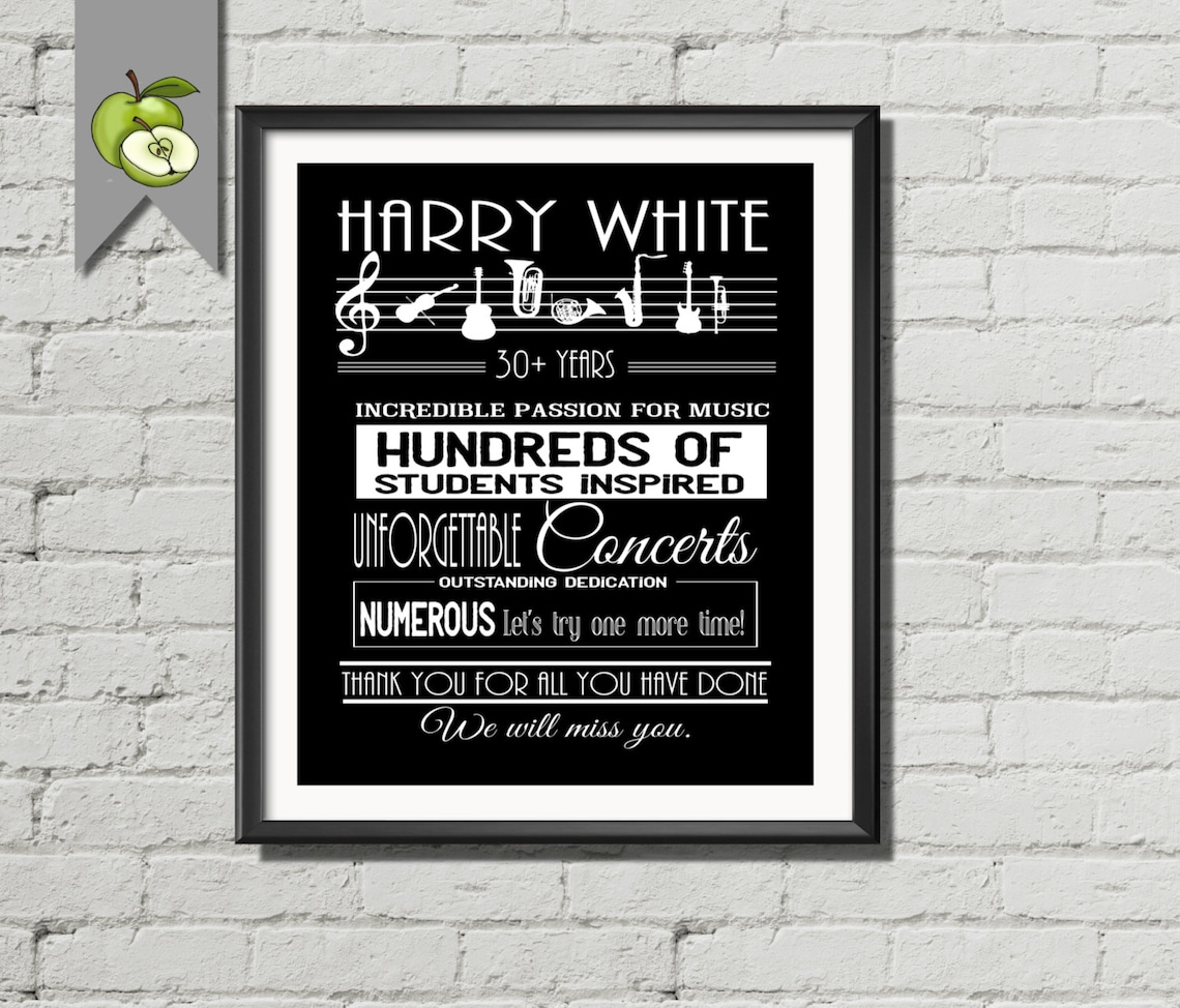 Music Teacher Retirement gift printable retirement keepsake Etsy