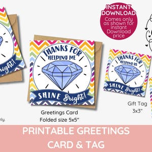 Merci de nous avoir aidés à faire briller les étiquettes et les cartes-cadeaux, brillants comme un diamant, cadeau de bijoux apprécié des enseignants, imprimable mentor coach