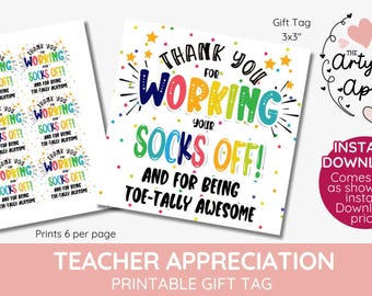 Sock gift tags, Thank you for working your socks off! Thank you for being a toe-tally awesome, toe socks pun, Appreciation, Instant download
