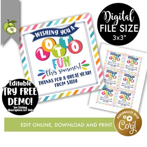 Editable Printable Lottery Ticket Thank You Gift Tag, Wishing You a Lotto Fun This Summer ...