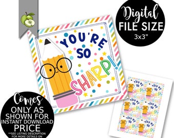 You’re so Sharp pencil printable gift tag, teacher appreciation, class student new school year pens, stationery, highlighter survival kit