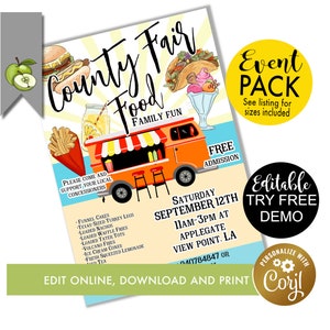 county food fair Flyer Editable, lockdown food fair Fundraiser, food truck, food Night Party,  grill editable, Printable PTA PTO Flyer,