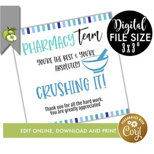 Editable Pharmacist team printable tag, Phamacy team Thank you, Pharmacy assistants staff, pharmacy technicians, pharmacist gratitude