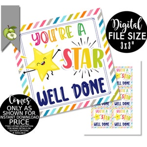 You're a star gift tag, success, staff, Volunteers, team, You’re a star well done on your success! group, Printable, INSTANT DOWNLOAD,