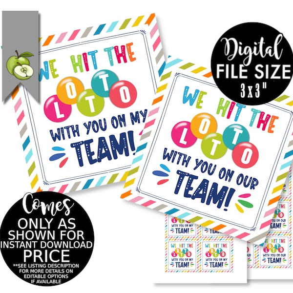 We hit the Lotto with you on our team! I hit the lotto with you on my team gift tags, printable, end of year, best team tag, hamper tag