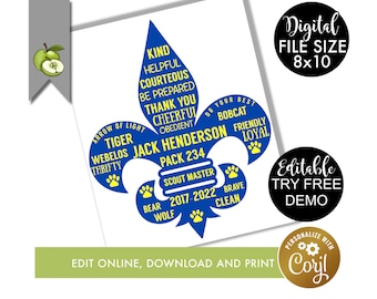 editable scout leader gift, scout, cub, club, leader, retirement, scout Appreciation, add names, Custom, printable, create this yourself.