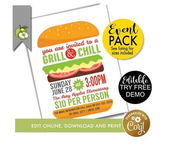organiseren Vallen Aap Editable Grill and Chill BBQ Theme Event Flyer and Poster - Etsy