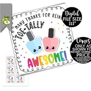 toe-tally awesome, Many thanks for being toe-tally awesome! Teacher Appreciation Gift Tag, Nail varnish gift tag,Instant download