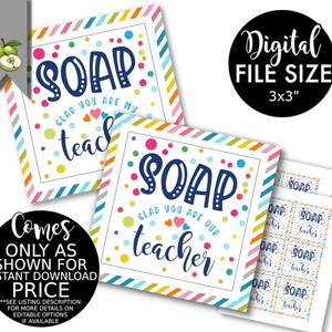 Soap Glad You Are My Teacher Gift Tag, Kindergarten Gift Tag, Teacher ...