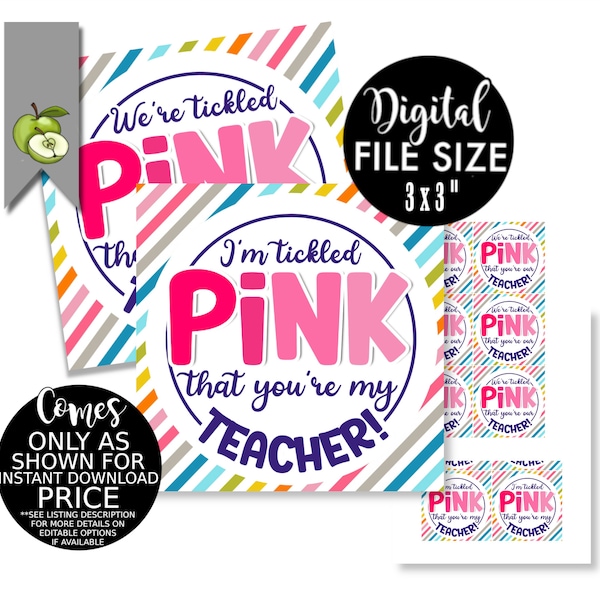 tickled pink tags, Teacher gift tags, I'm tickled pink that you're my teacher, gift tag, Teacher gift tags, tickled pink INSTANT DOWNLOAD