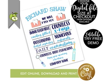 Dental Appreciation Printable - Customizable Retirement Gift for Dentist, Dental Nurse, and Dental Technician Template, Dental therapist