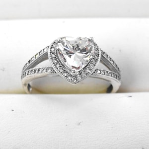 Sterling Silver Heart Ring: Cubic Zirconia Pave Split Shank