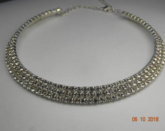 1980s super sparkle chrome metal collar set with over two hundred crystals