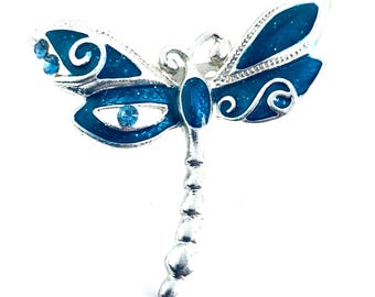 Chrome, Crystal Enamel Dragonfly Brooch,