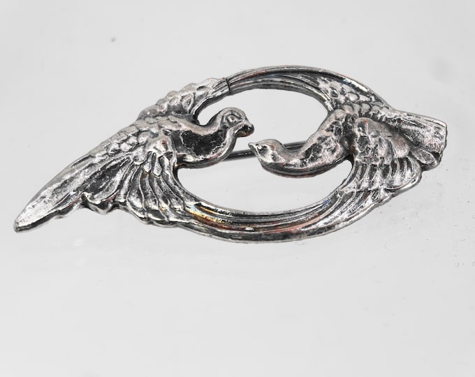 Two turtle dove silver brooch  - Christmas gift