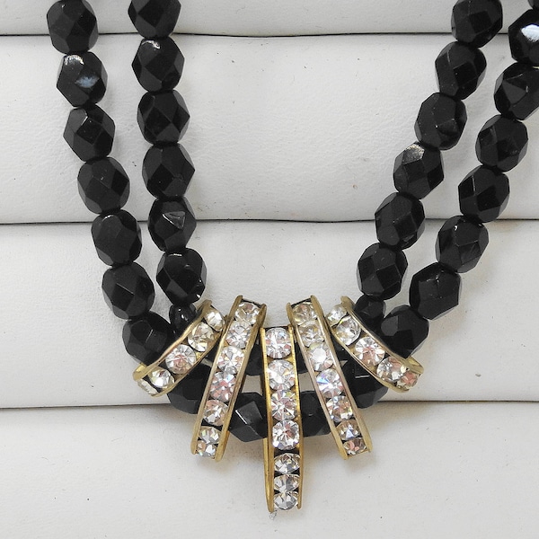 French Jet and crystal double choker necklace