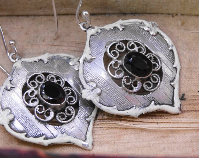 Silver Guilloche enamel garnet earrings - the perfect gift