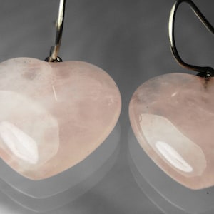 Rose Quartz Heart Earrings: Silver Wire, Pink Gemstone