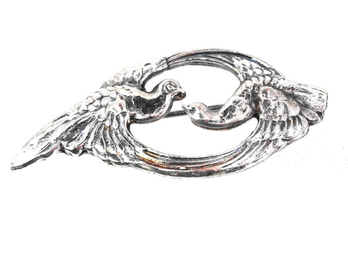 Two turtle dove silver brooch  - Gifting