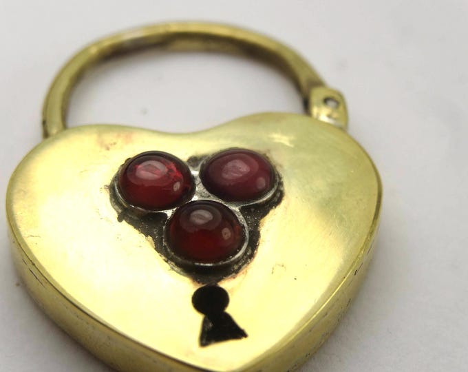 Stunning large padlock set with natural bohemian cabochon garnet