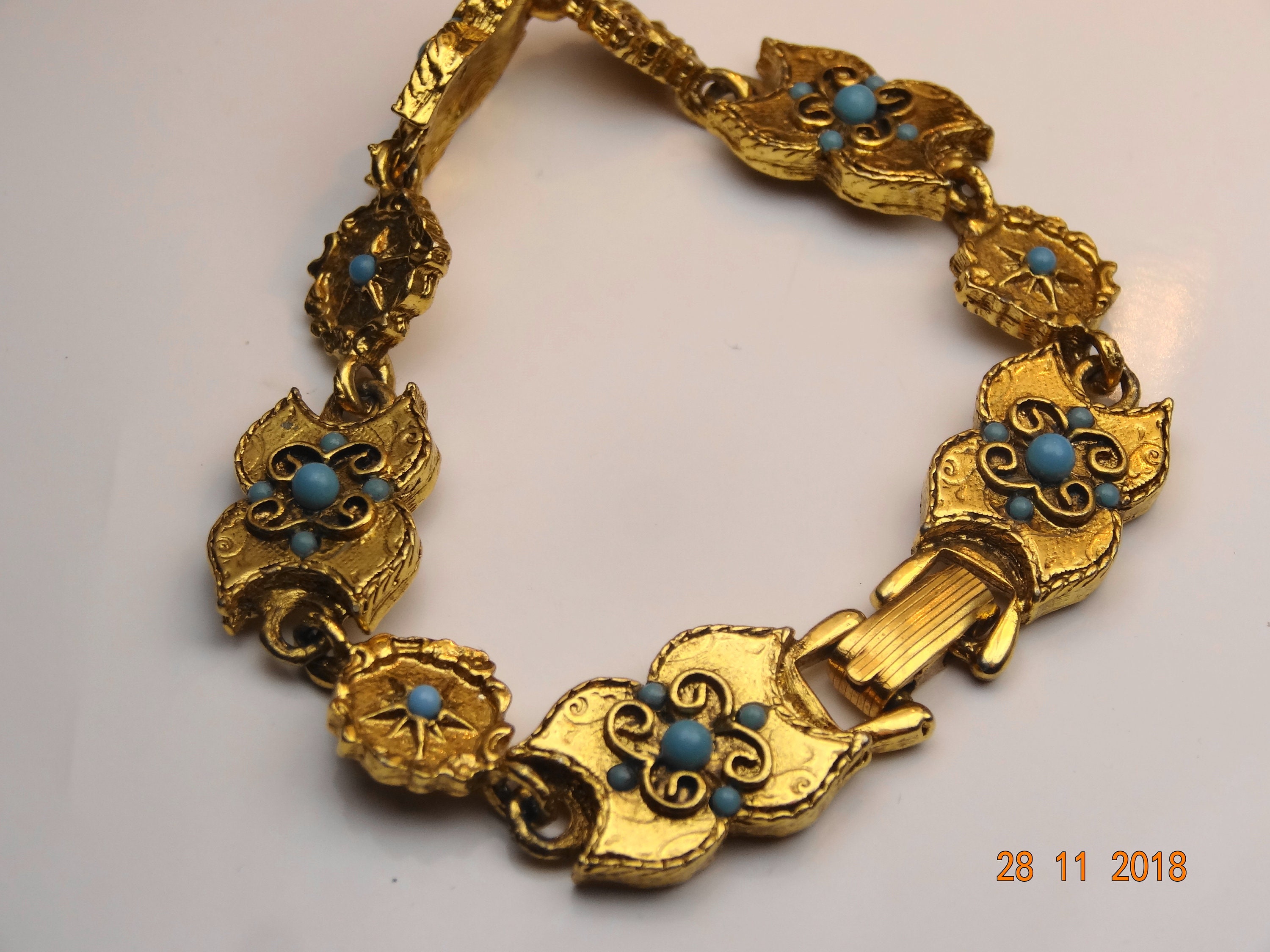 Stunning MODE ART vintage gold filled and turquoise bracelet