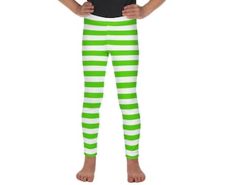 Vintage Strawberry Shortcake Inspired Green & White Stripe Kid&#39;s Leggings/Tights Size 2T-7 Costume Cosplay Dress Up