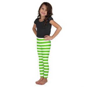 Vintage Strawberry Shortcake Inspired Green & White Stripe Kid's Leggings/Tights Size 2T-7 Costume Cosplay Dress Up image 3