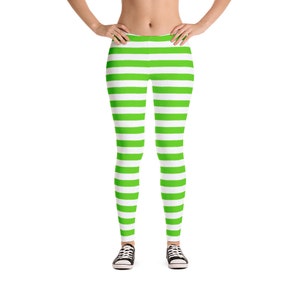 Strawberry Shortcake Costume Dress-Up Cosplay Leggings - Green & White Stipes Original Vintage Style Tights  Size XS-XL
