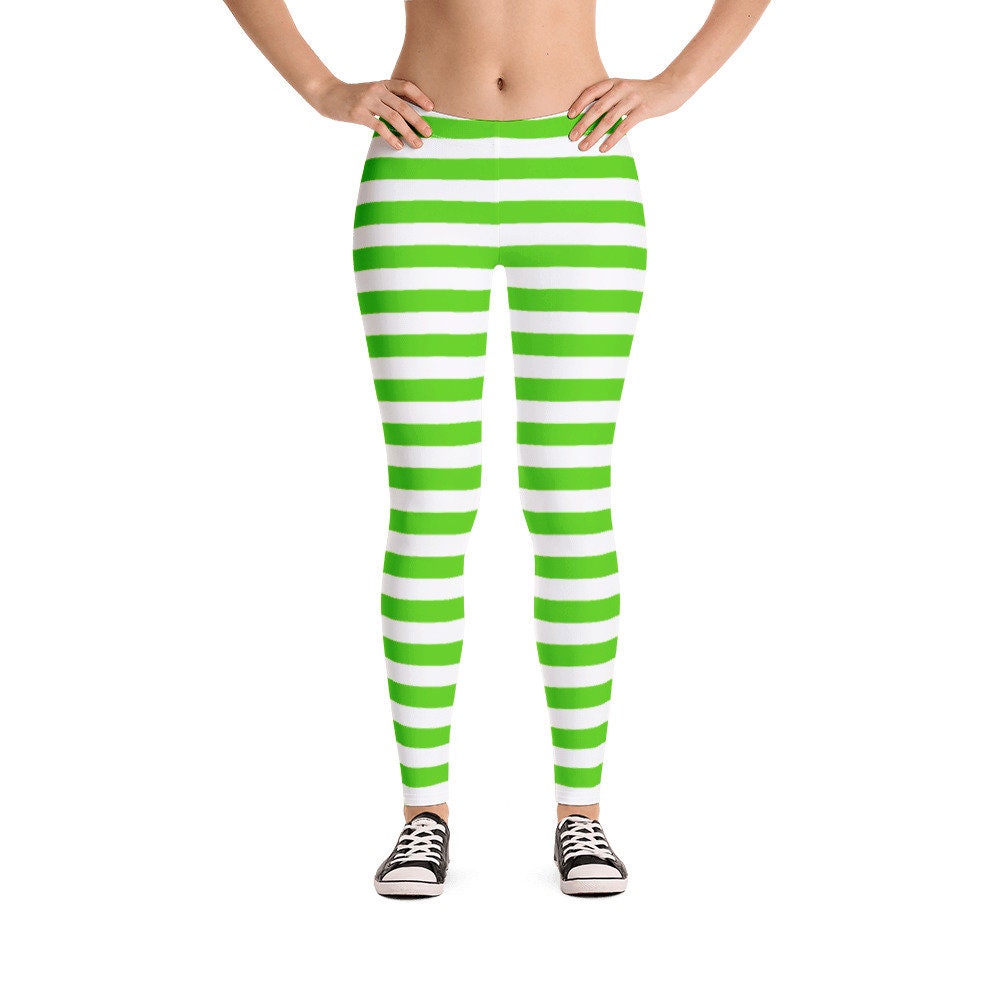 Strawberry Shortcake Costume Dress-Up Cosplay Leggings - Green & White Stipes Original Vintage Style Tights  Size XS-XL