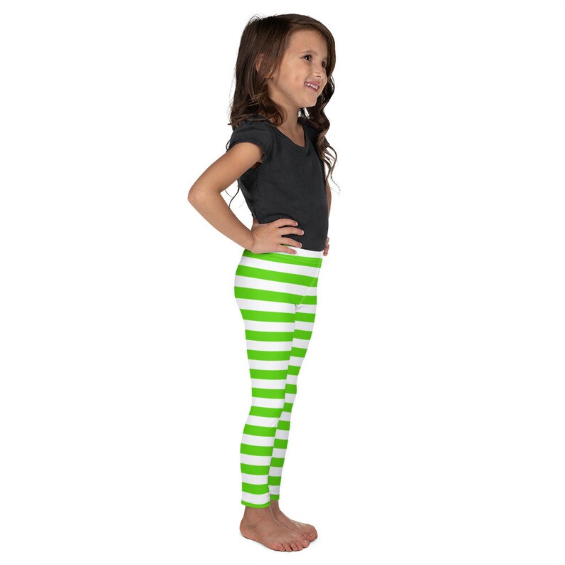 Vintage Strawberry Shortcake Inspired Green & White Stripe Kid's Leggings/Tights Size 2T-7 Costume Cosplay Dress Up image 4