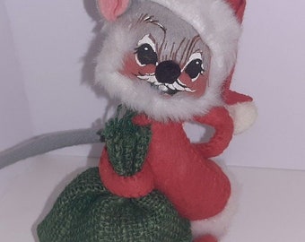 Annalee Doll 6" Vintage 1965 Christmas Mouse Santa Claus w/Sack Toy Bag
