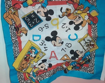 Vtg Walt Disney Mickey Mouse Back To School Scarf Bandana 90s NEW Pluto Goofy