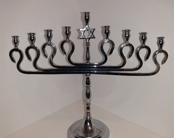 Estrella de David Menorah tono plateado 9 portavelas giratorios 12.0 in de alto Hanukkah