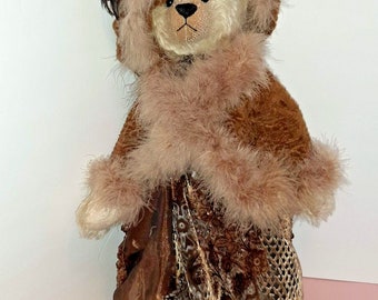 Martha Burch Renaissance Bear Artist Signed Mohair Teddy Bear OOAK Feathers 18"