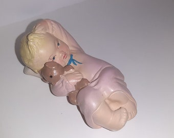 Vintage Piano Baby 5" Teddy Bear Ceramic Wall Hanging 40s Kitsch 2237c Nursery