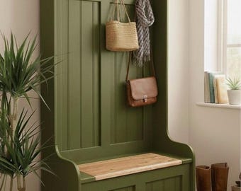 Monks Bench / Boot room / Coat Rack / Storage Bench / Made to order in colour of your choice