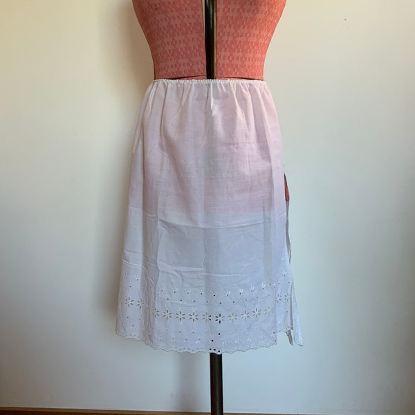 Vintage French Broderie Anglaise Half Slip Skirt Underskirt Petticoat Uk 10