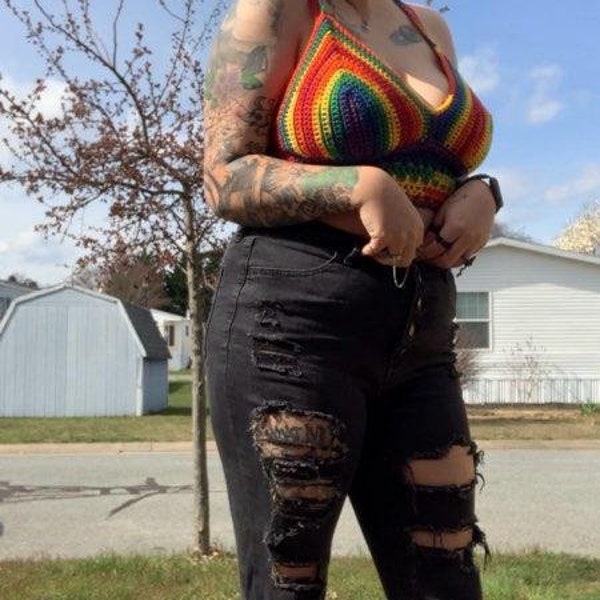 Made To Order, Rainbow Crop Top, Crochet Crop Top