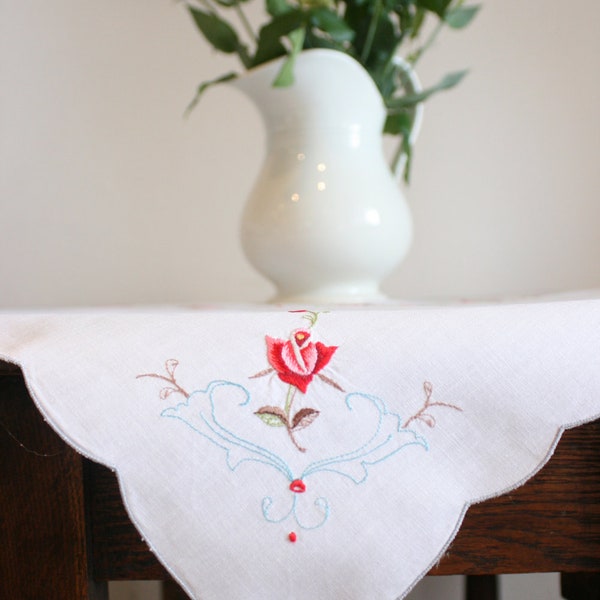French Vintage Rose Embroidered Tablecloth