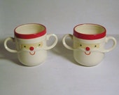 2 Vintage Holt Howard Santa Claus Two Handled Moustache Christmas mug cup Punch Coffee Child figurine Decoration 1953 porcelain ceramic