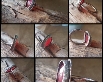 Ruby Ring / Red / Metal Smith / Primitive / Rustic / Edgy / Ancient / One Of A Kind / Copper and Silver / Primitive Jewelry