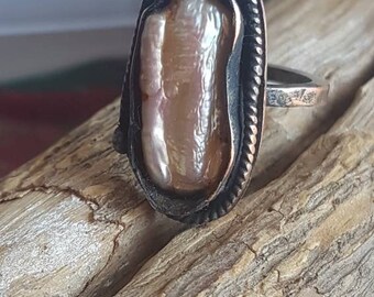 Copper Pearl Ring / Handmade / Rustic /Metal Smith / Edgy / One Of A Kind / Copper Jewelry / Primitive / Artisan Jewelry