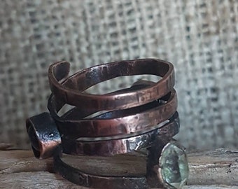 Copper Sapphire Herkimer Ring / Herkimer Diamond / Handmade / Rustic / Metal Smith / One Of A Kind / Unique / Raw / Copper Jewelry