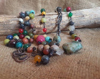 Gemstones Necklace / Handmade / Long River Necklace / One Of A Kind / Energy / Boho / Hippie / Unique Jewelry / Colorfull / Gift Idea